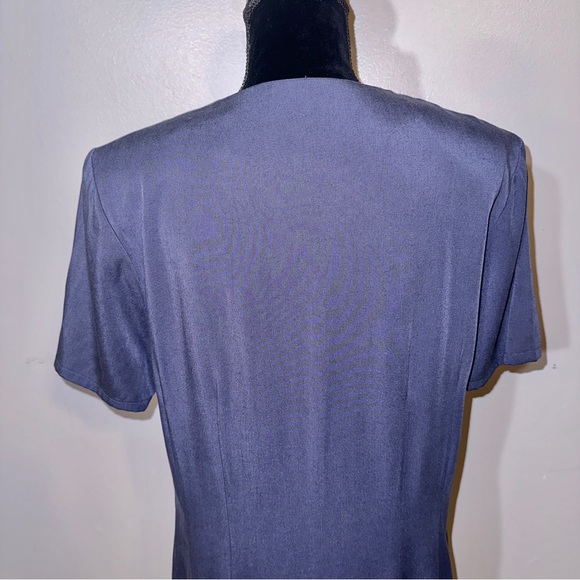 Vintage Halston Size 14 Tencel Pleated Shirtdress Dusty Blue Midi Length - Picture 6 of 9